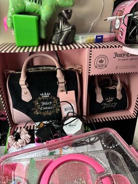 Juicy Couture Pink & Black Satchel Handbag duo